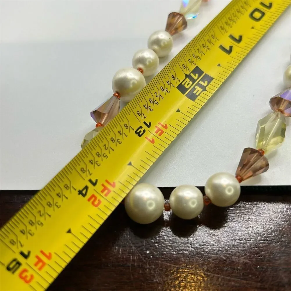 Vintage Vendome Signed Faux Pearl & Sparkle Beaded Long Necklace 28